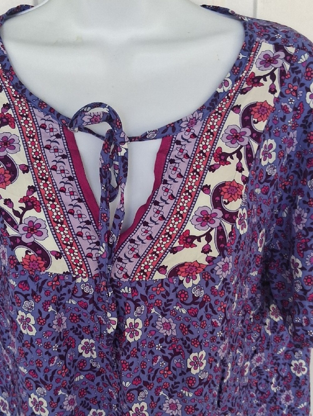 BloomChic Purple Floral Boho Tie-Neck Tunic - Picture 7 of 8